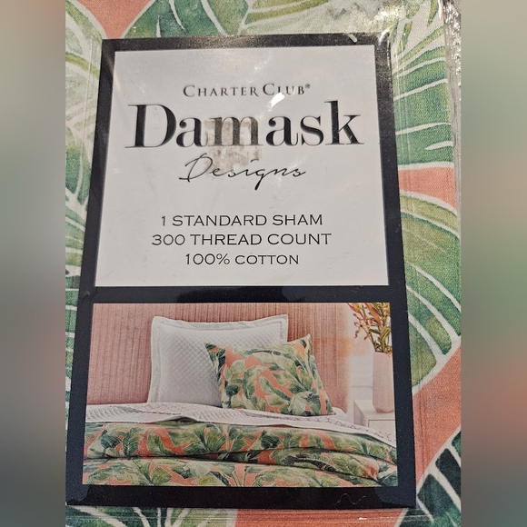Charter Club Other - Charter Club Tropical Leaf Standard Sham in Green and Peach